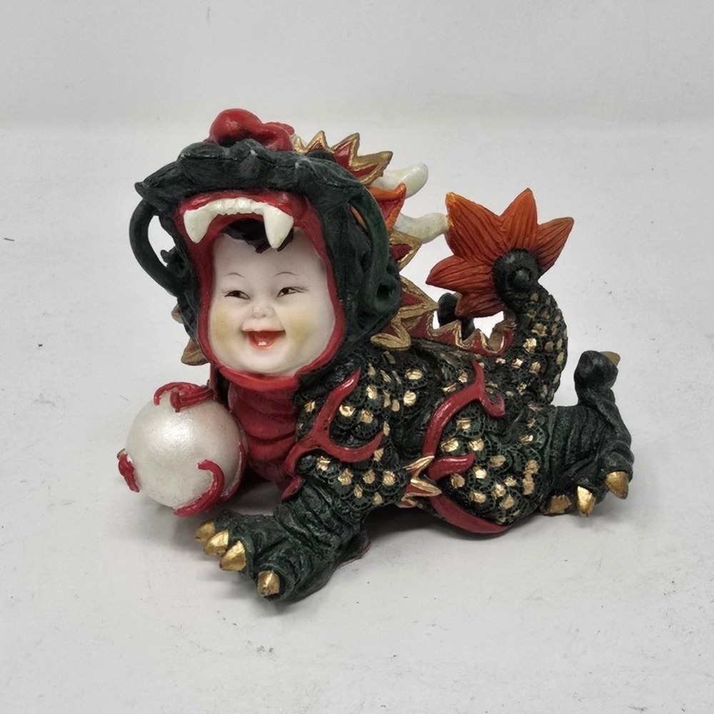 Vtg Child in Dragon costume figurine resin mythical decor whimsical fantasy